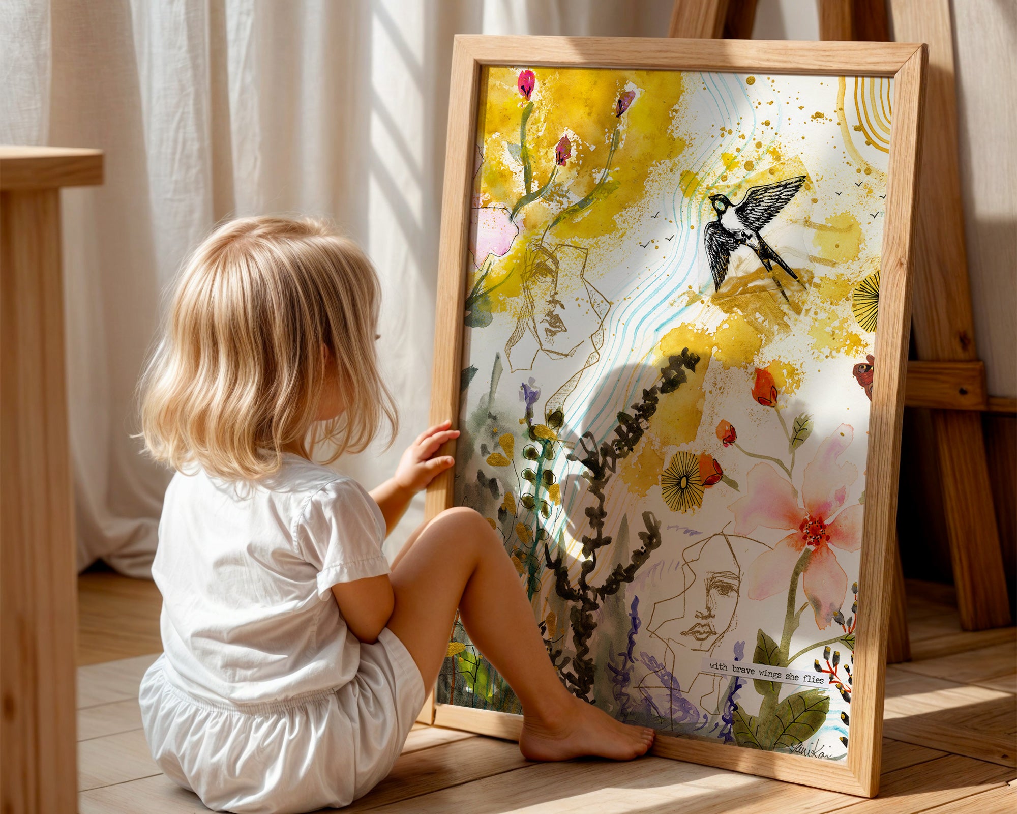 &#39;Brave Wings&#39; Mixed Media Art Print